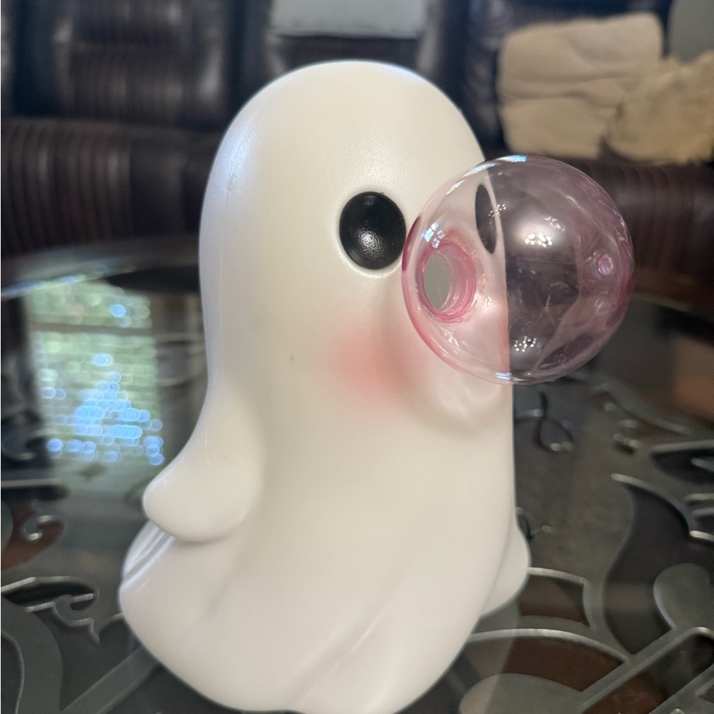 Cute Ghost Figurine with Pink Bubble